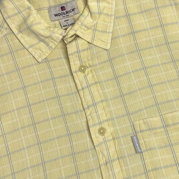 Woolrich Men's Large Short Sleeve Button Up Yellow Shirt Camping Outdoors‎ - Picture 1 of 5